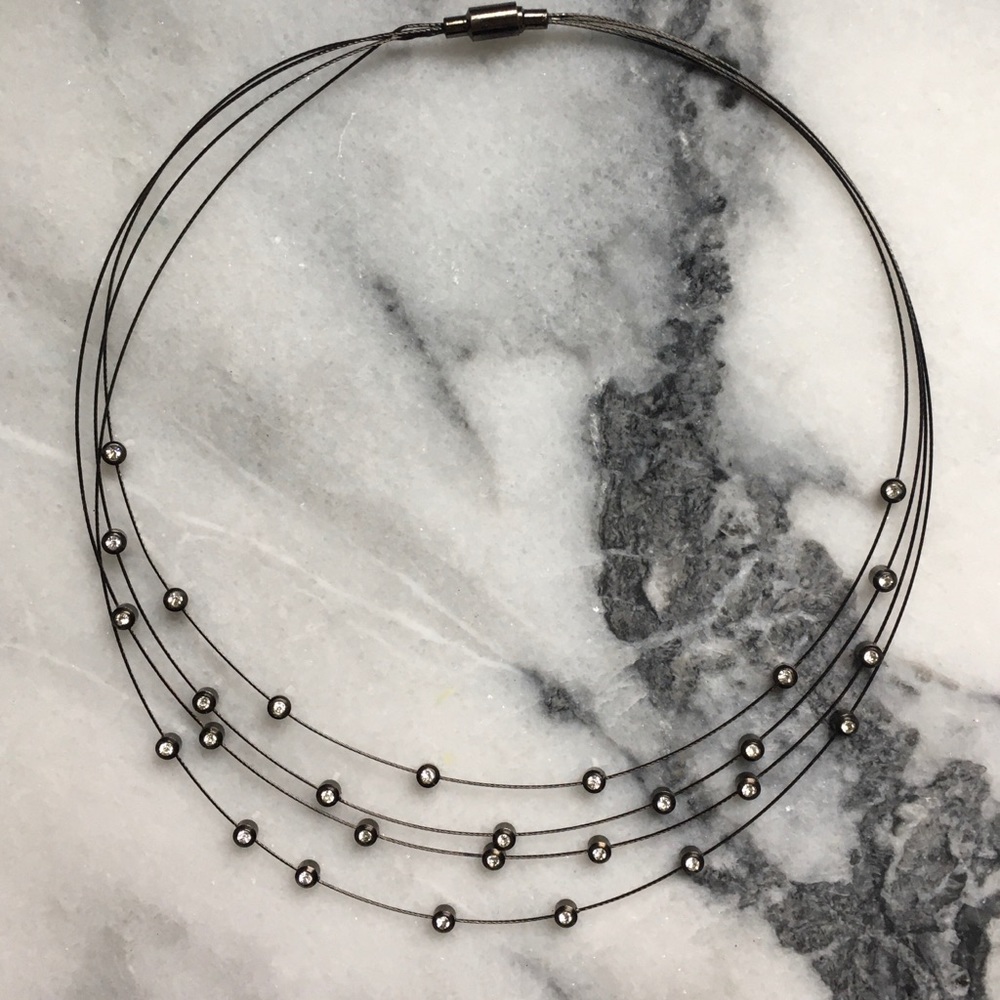 GunMetal Steel Wire Crystal Collar Necklace